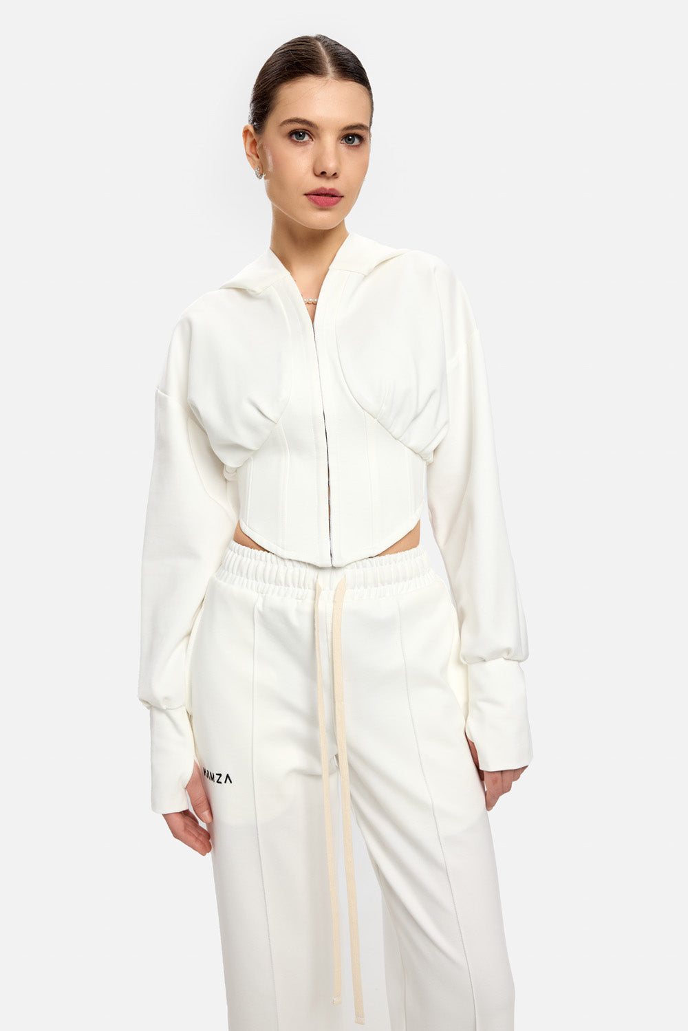 Hanorac Karol cu corset| Femei | Alb | Stil Modern & Elegant | Confort & Funcționalitate | Atelier Hamza