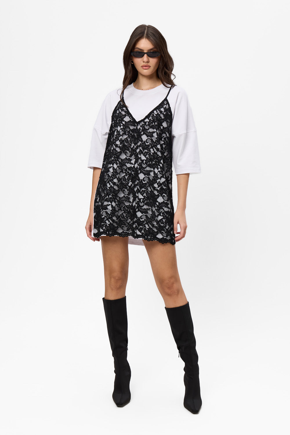 Negligee double-layered Lace Black Dress