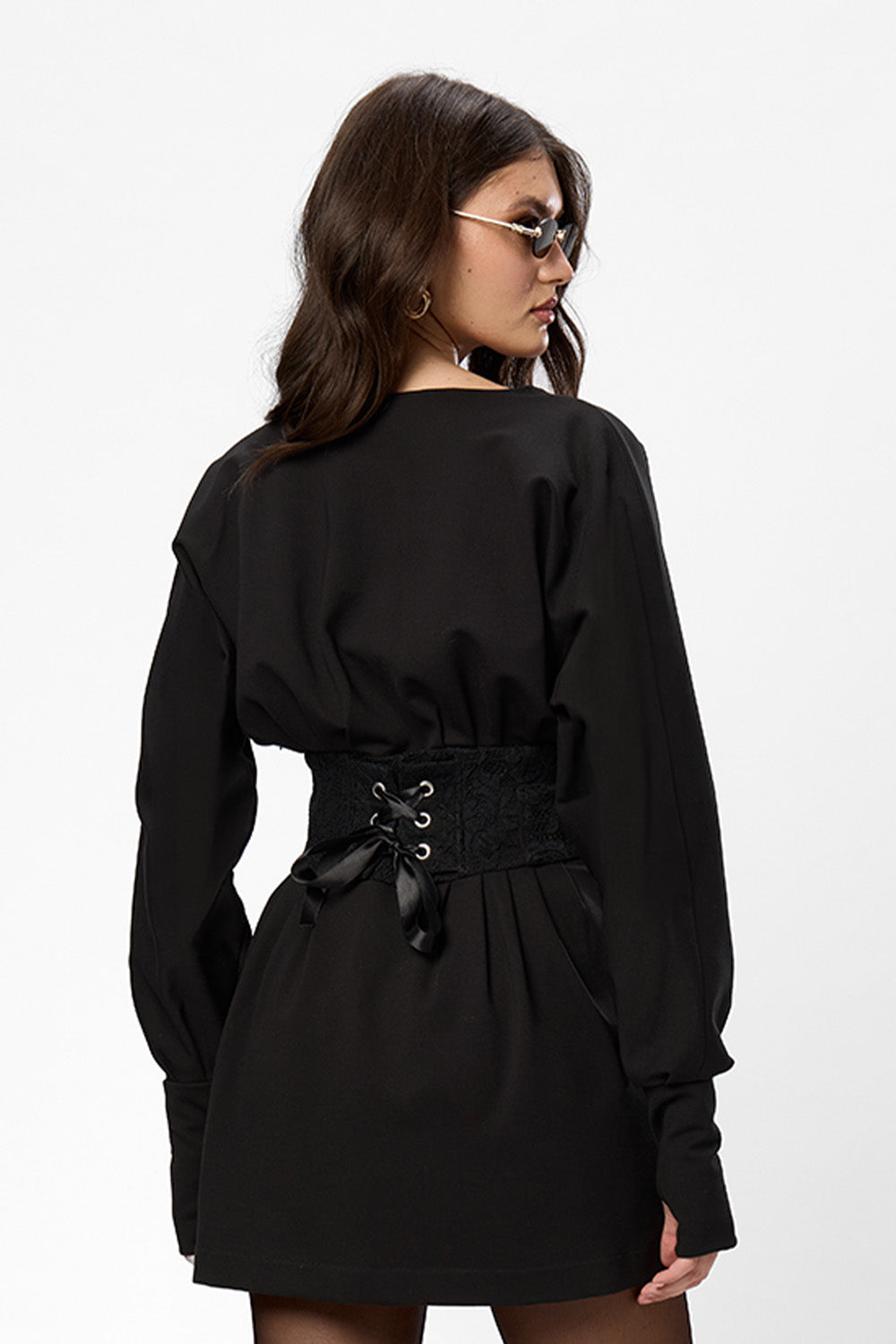 Nyssa Black Dress with sheer lace corset