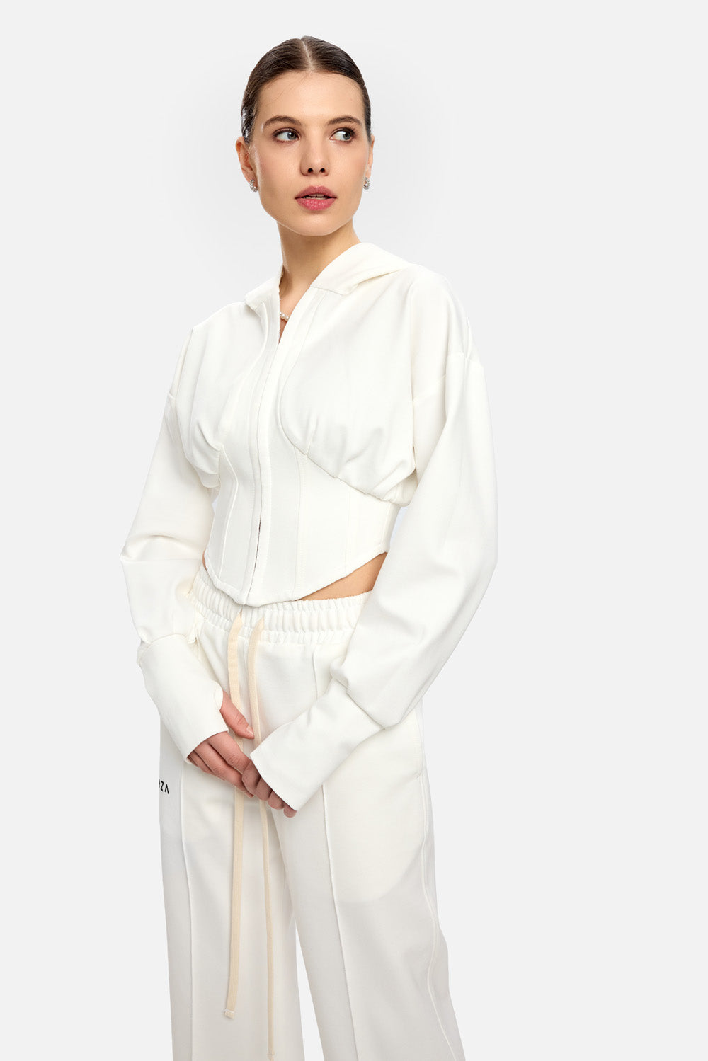 Hanorac Karol cu corset| Femei | Alb | Stil Modern & Elegant | Confort & Funcționalitate | Atelier Hamza