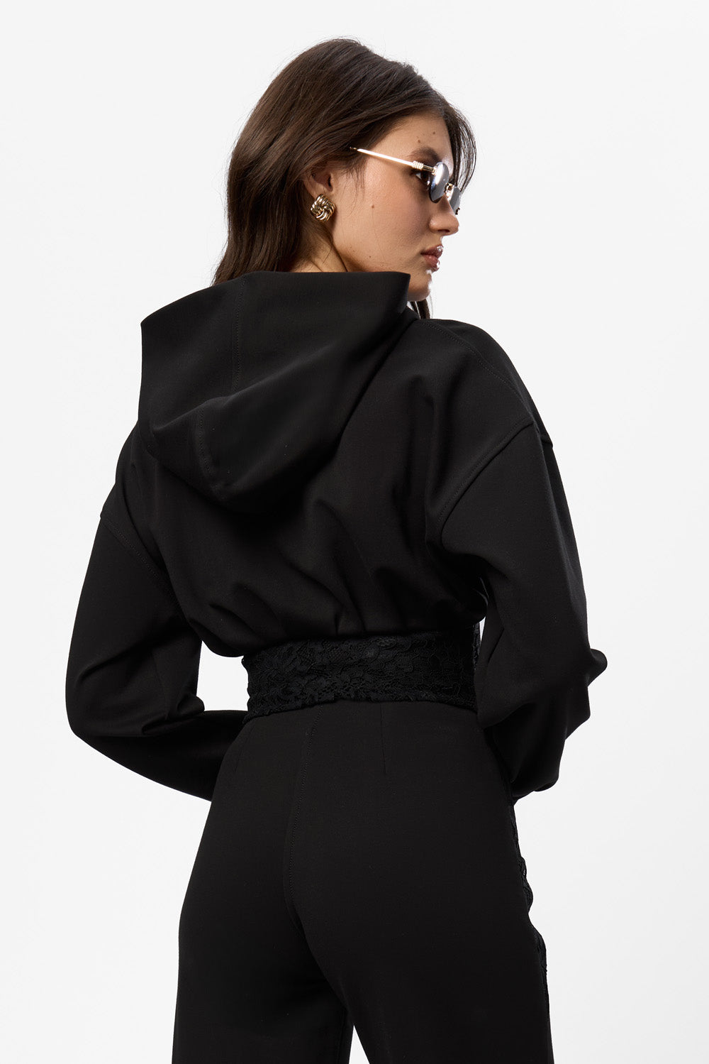 Karol black hoodie with a sheer lace corset