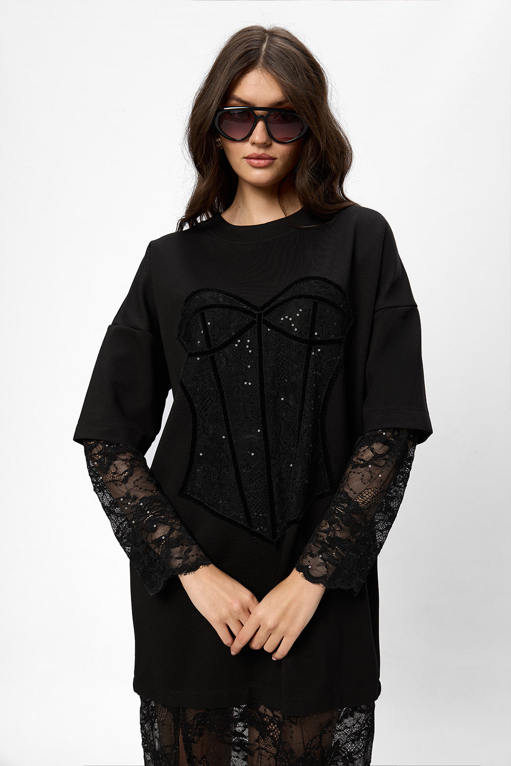 Venice black Dress with lace and rhinestones corset