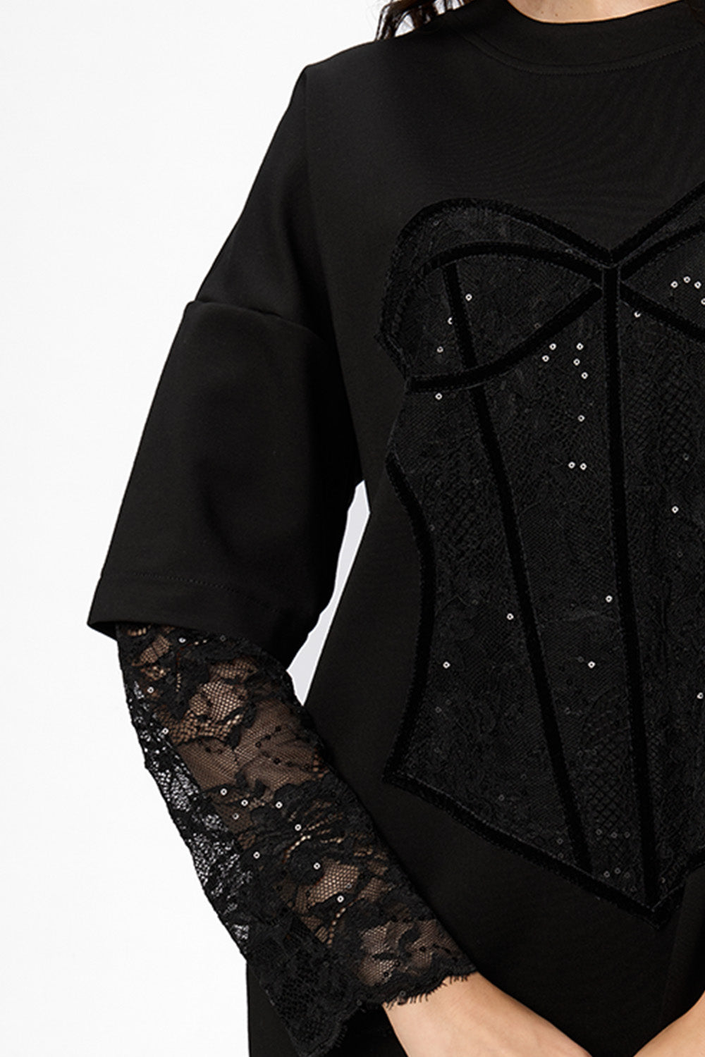 Venice black Dress with lace and rhinestones corset