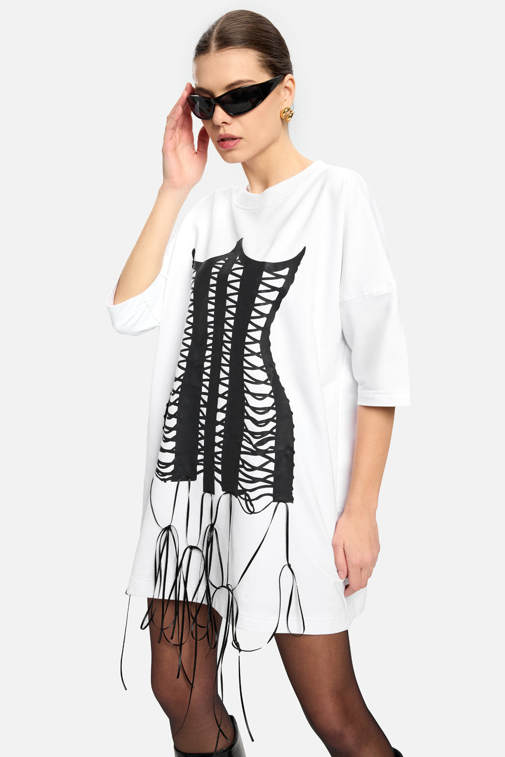 Amalfi printed Corset with corset with Hand-Applied Lacing Dress