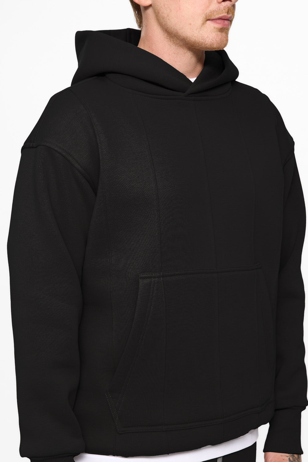 247 black fleece Hoodie with decorative stitching