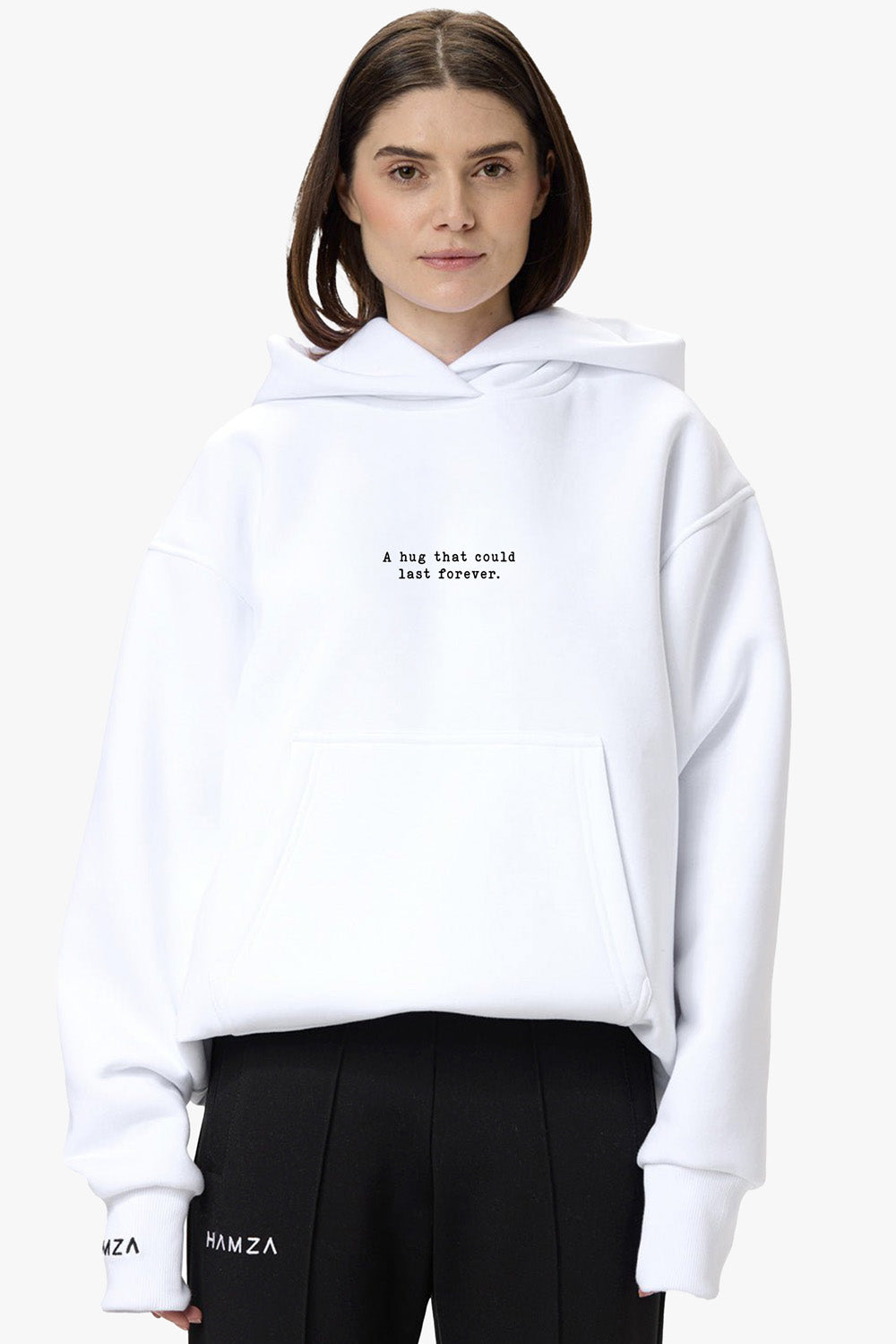 A hug that could last 4ever Printed Fleece Hoodie Femei | Confort & Eleganță | Alb | Atelier Hamza
