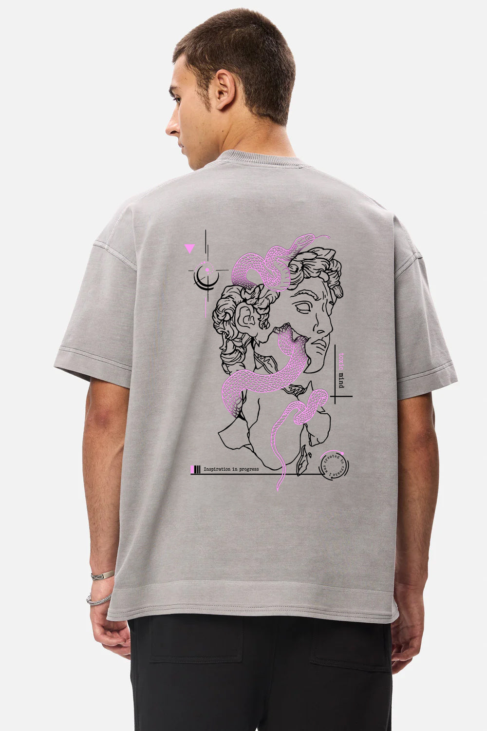 Tricou Cu Print David X vintage de barbati | Confort & Eleganță | Gri| Atelier Hamza