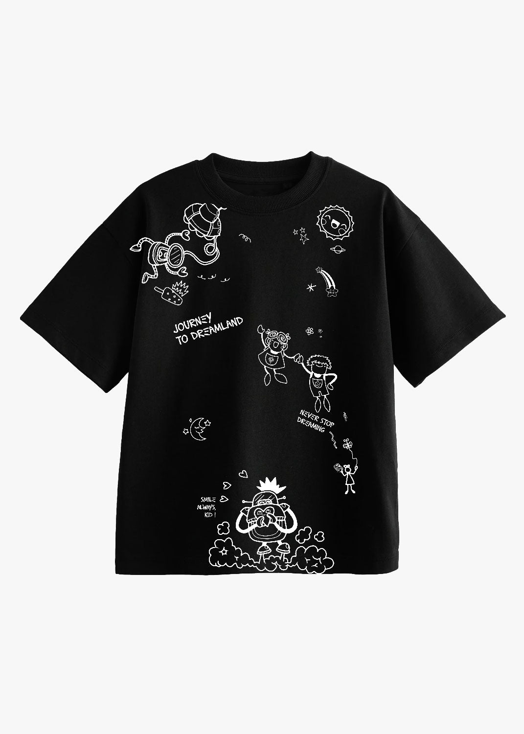 Tricou negru copii "LaLaLand", imprimeu alb creativ, material moale, bumbac 90%