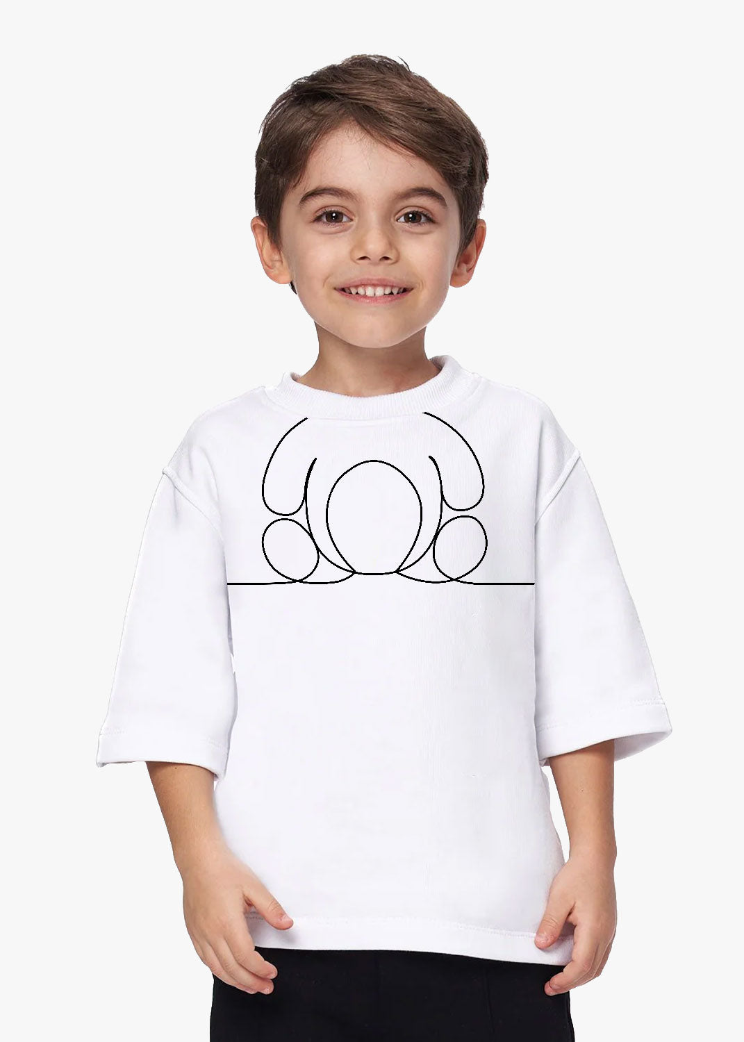 Tricou alb copii "Teddy Bear" cu design ursuleț, mânecă lungă, jucăuș, Atelier Hamza