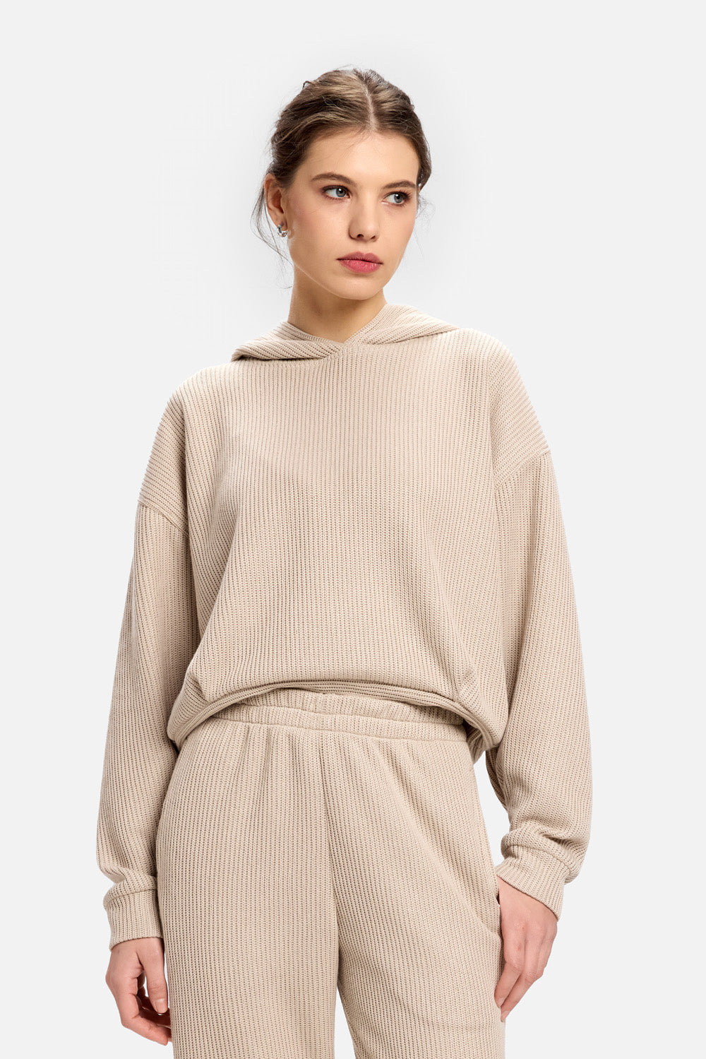 Beżowa Bluza z Kapturem Latte W