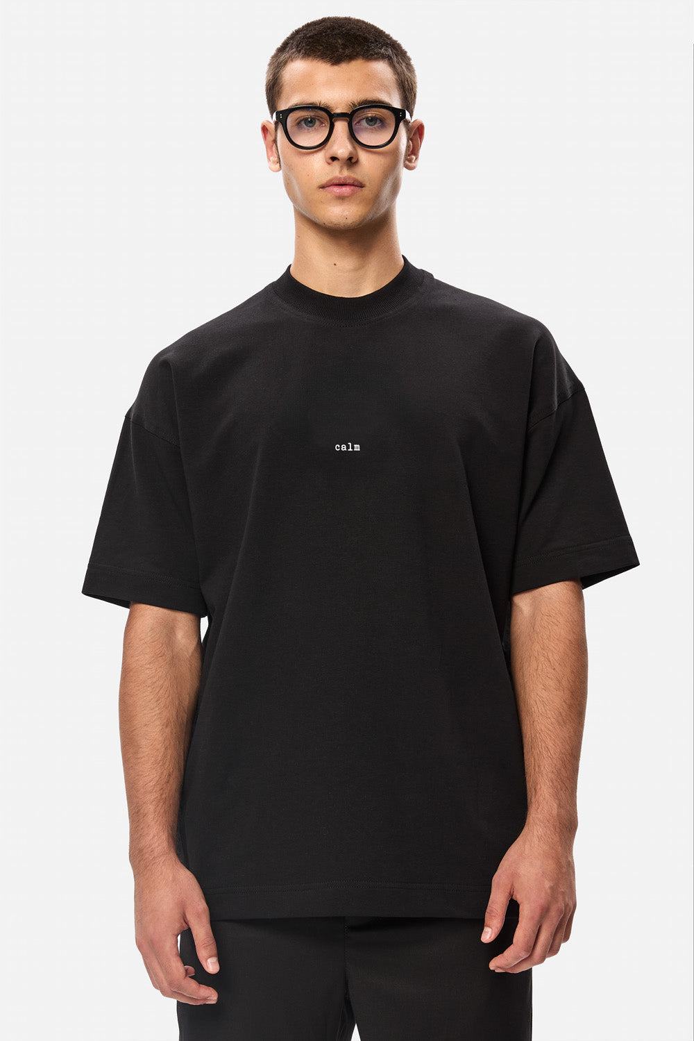 Tricou boxy bărbați negru din bumbac organic cu imprimeu față-spate, vedere din față