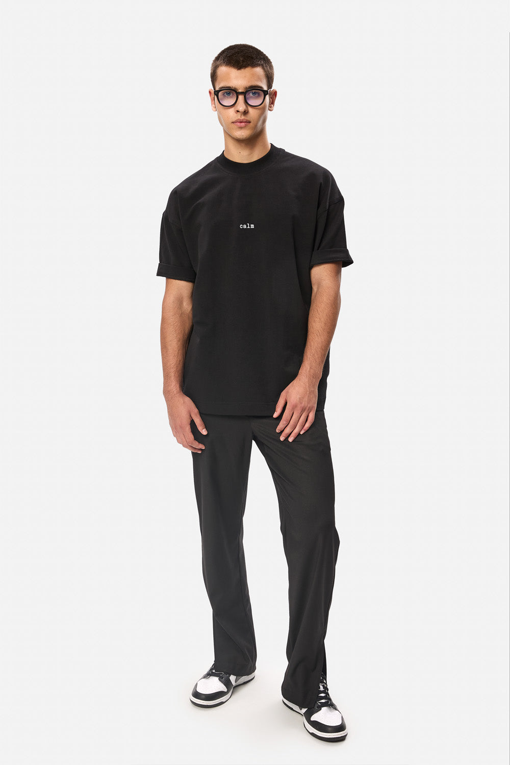 Tricou boxy bărbați negru din bumbac organic cu imprimeu față-spate, vedere completă