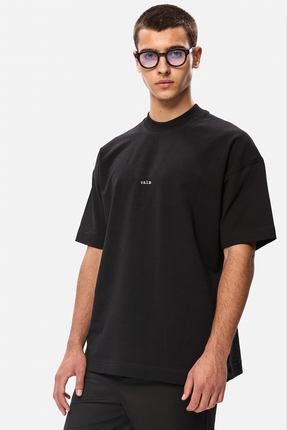 Tricou boxy bărbați negru din bumbac organic cu imprimeu față-spate, vedere laterală