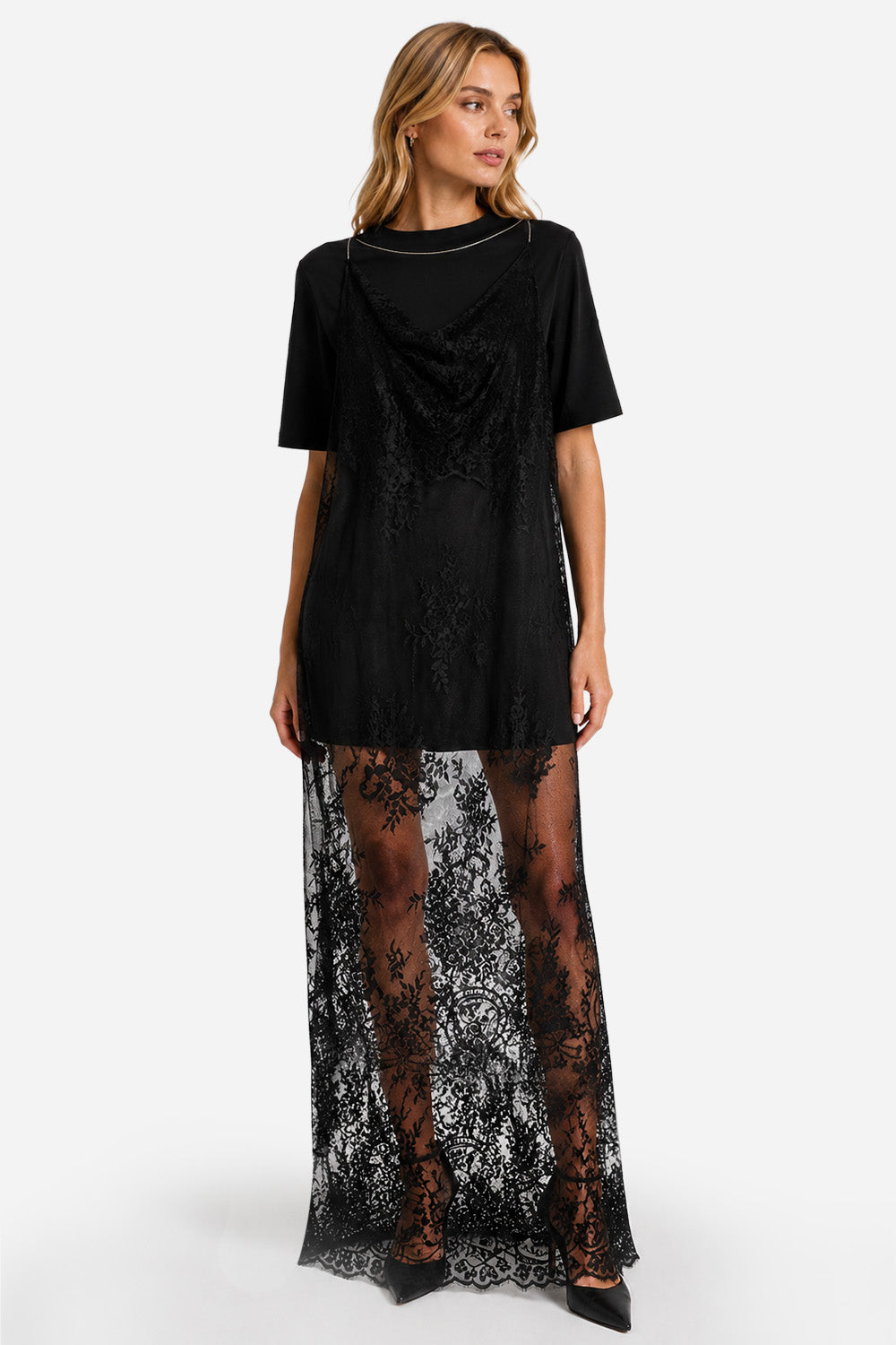 Negligee v2 double-layered Lace Black Dress