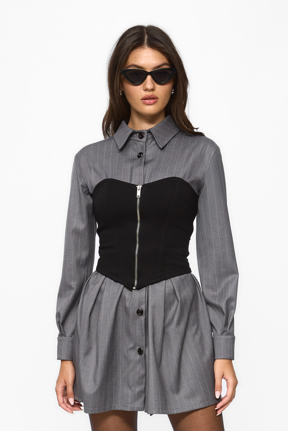 Maris Grey Mini  Shirt- Dress