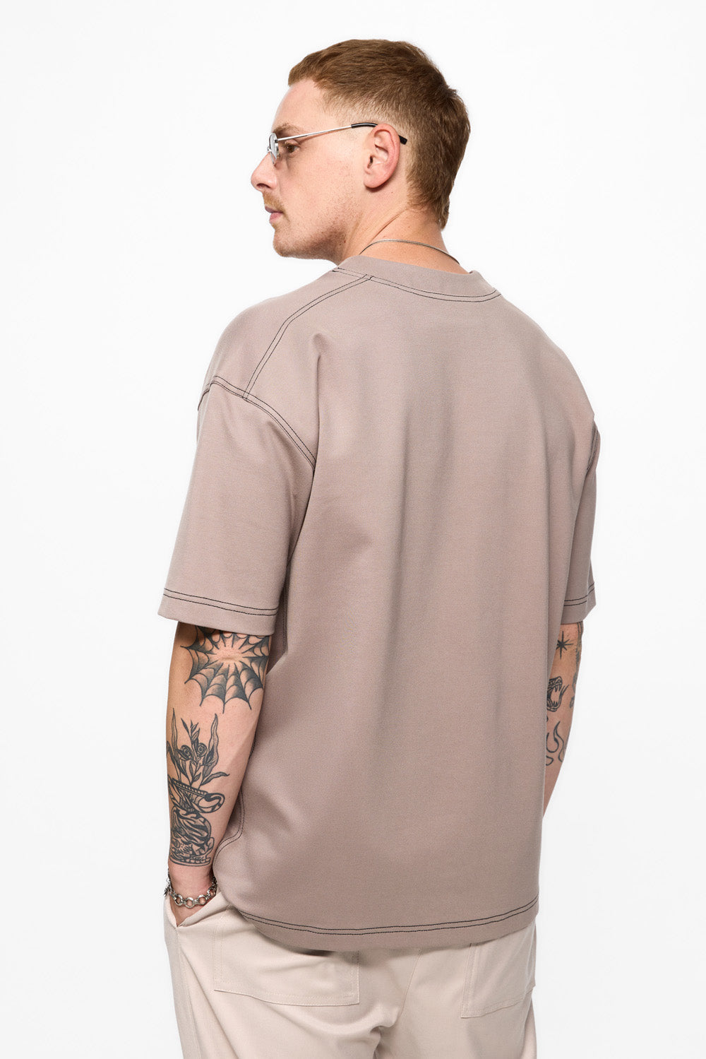 Khan Beige T-shirt with decorative stitching