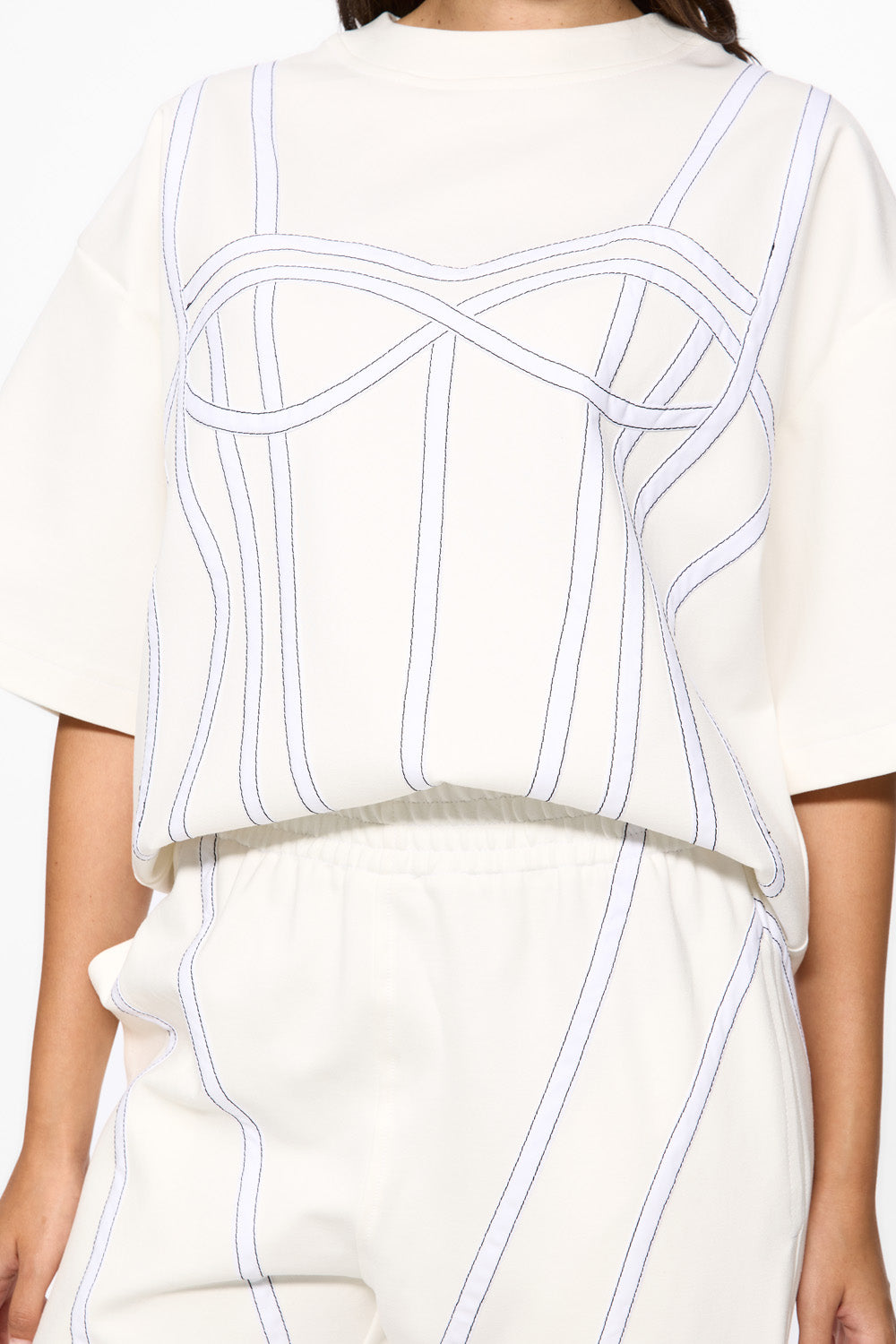 Karo Off-White Stitched Corset T-shirt
