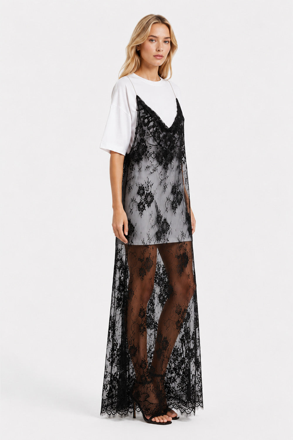 Negligee v2 double-layered Lace White Dress
