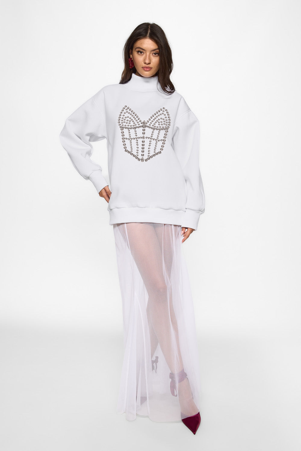 La Perle White fleece Turtleneck