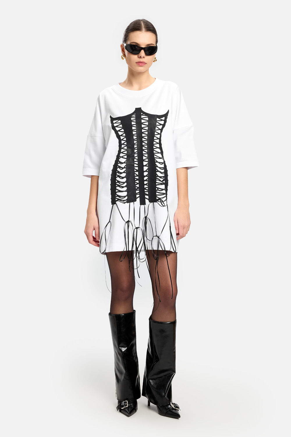Amalfi printed Corset with corset with Hand-Applied Lacing Dress