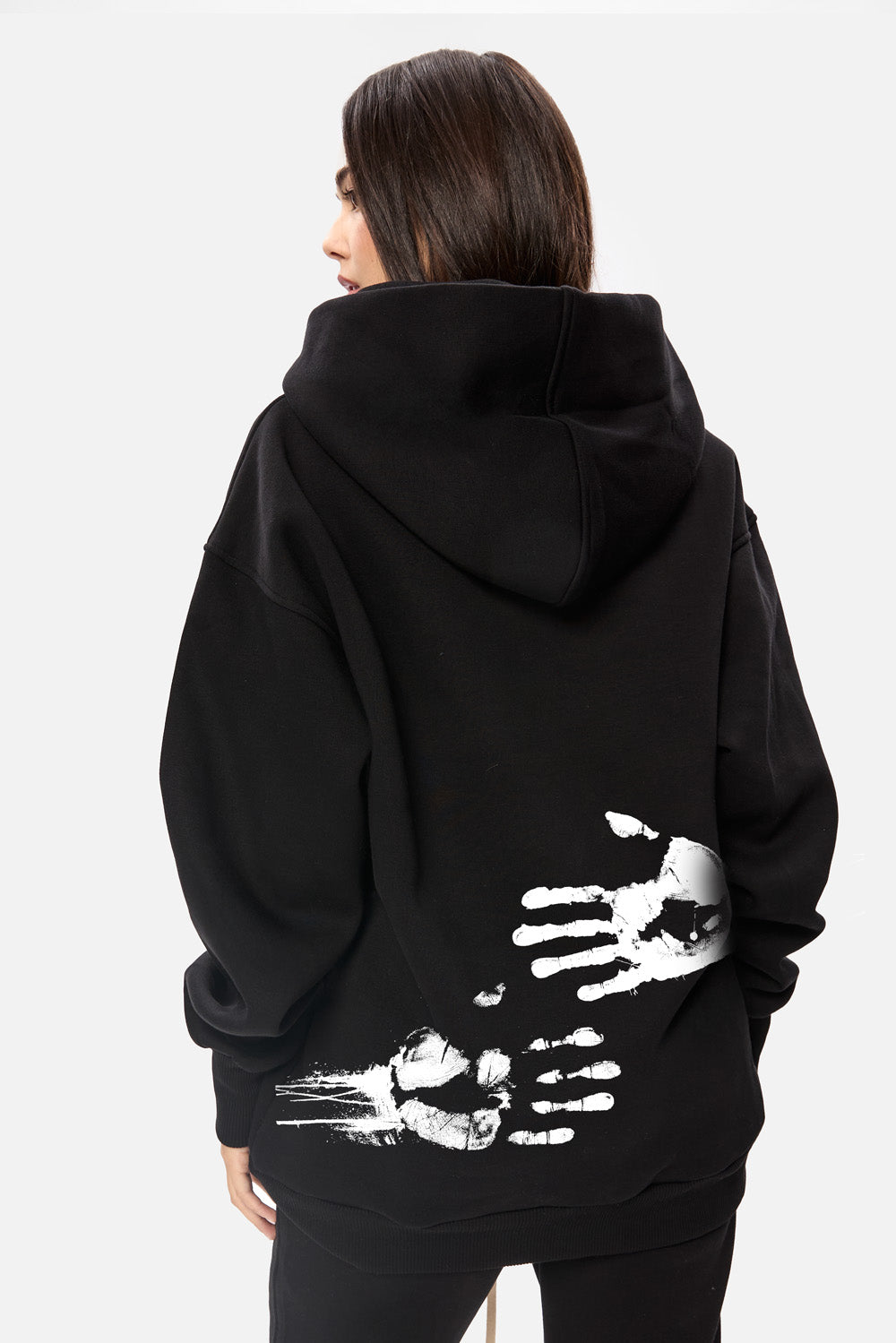 A hug Black printed fleece Hoodie W