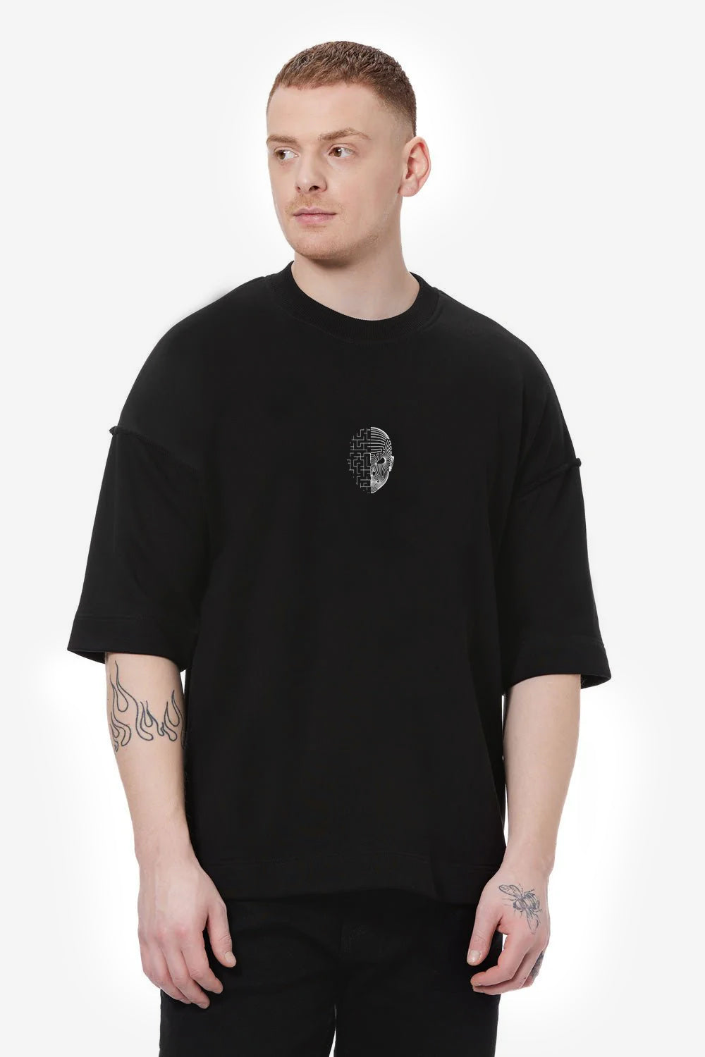 Tricou bărbați, negru, minimalist, cu print artistic „Echo”, din bumbac premium.