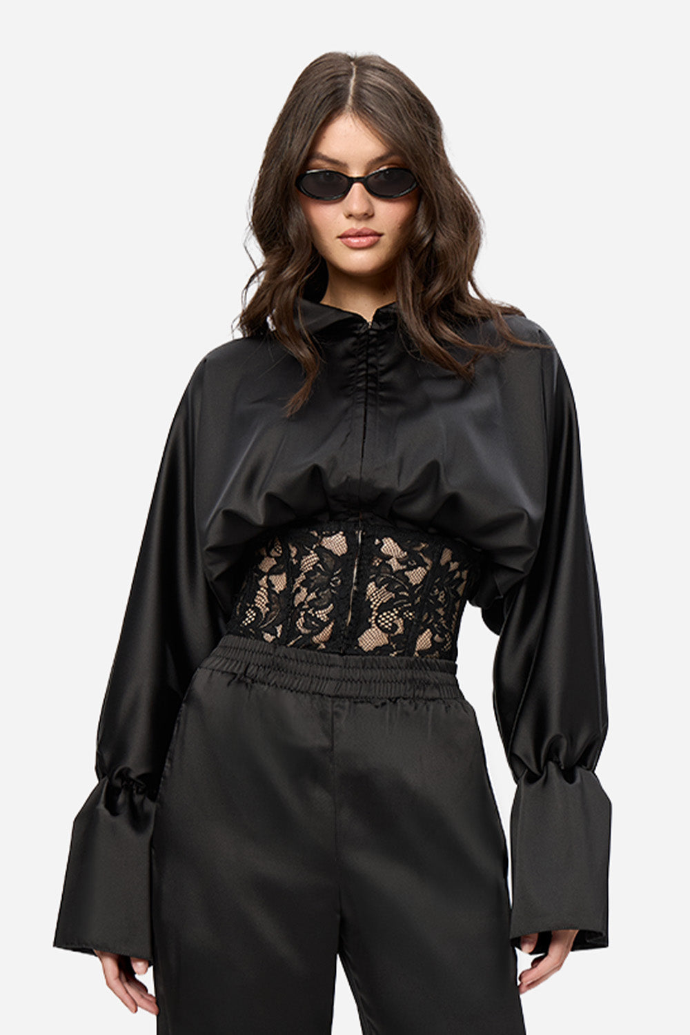 Karolina black Top with a sheer lace corset