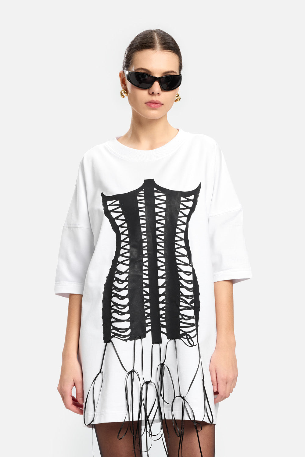 Amalfi printed Corset with corset with Hand-Applied Lacing Dress