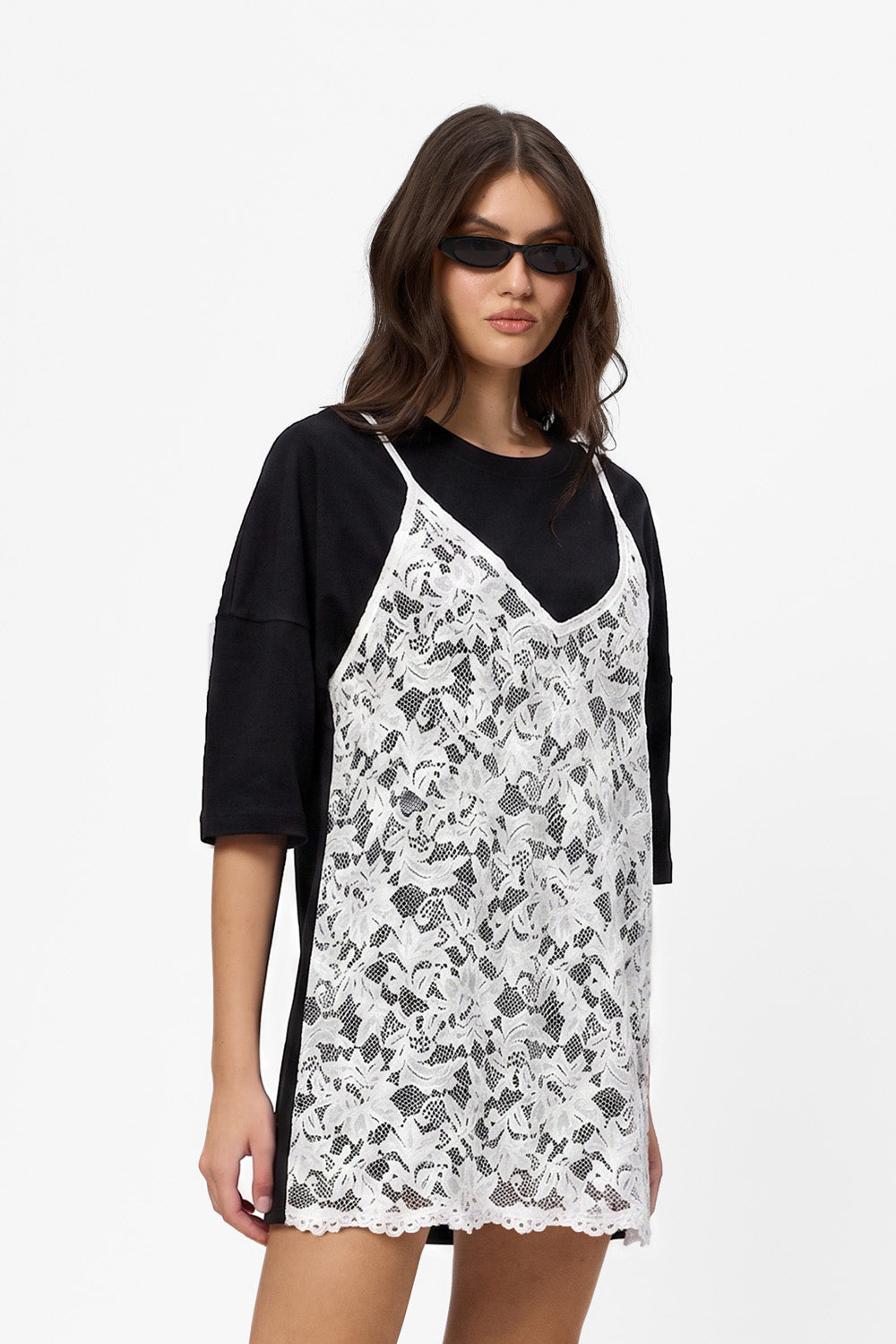 Negligee double-layered Lace Black Dress