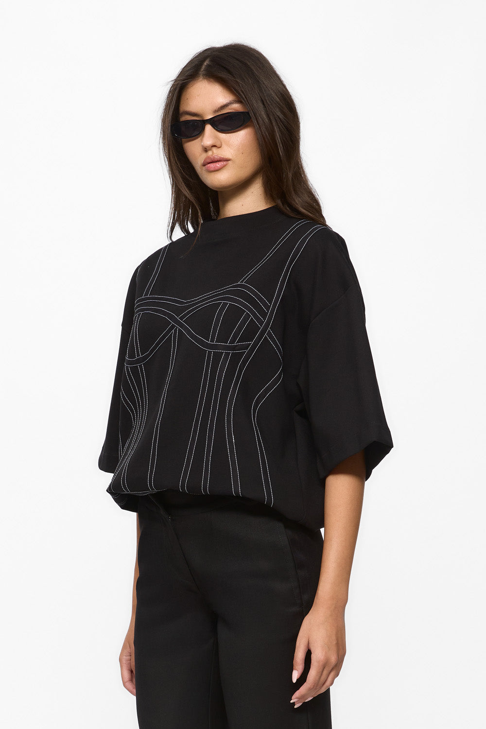 Karo Black Stitched Corset T-shirt