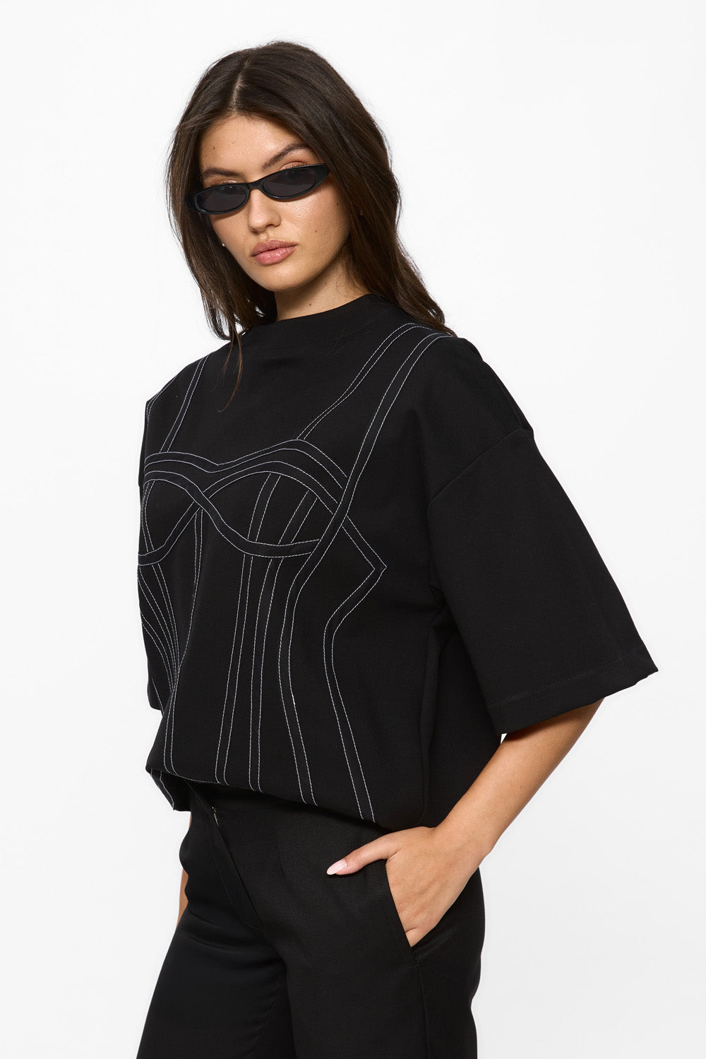 Karo Black Stitched Corset T-shirt