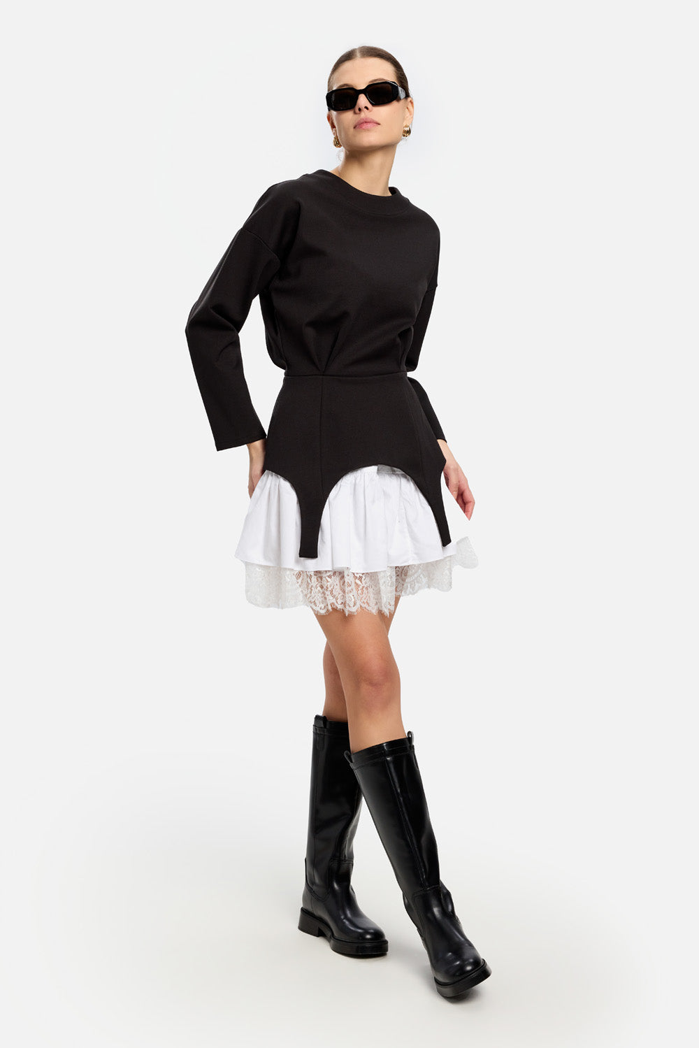 Kaia black blouse-dress with garter straps