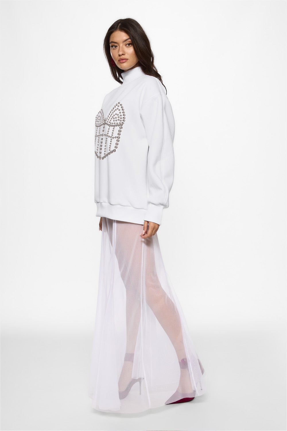 La Perle White fleece Turtleneck