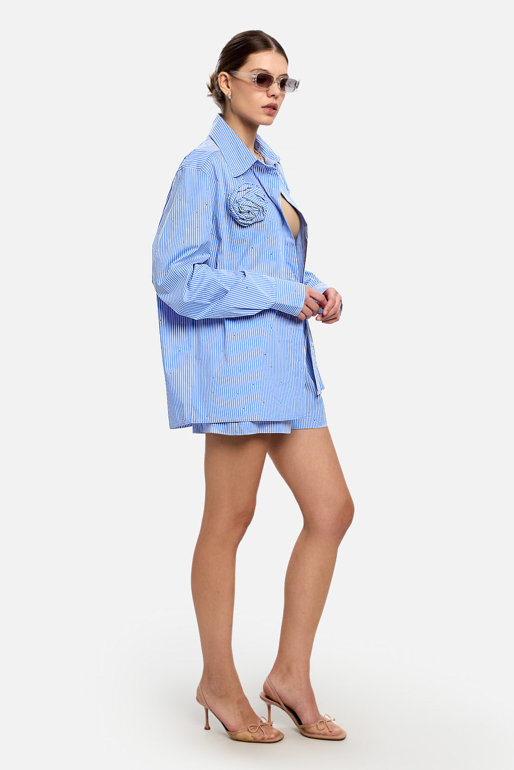 Santorini Poplin shorts with applied rhinestones