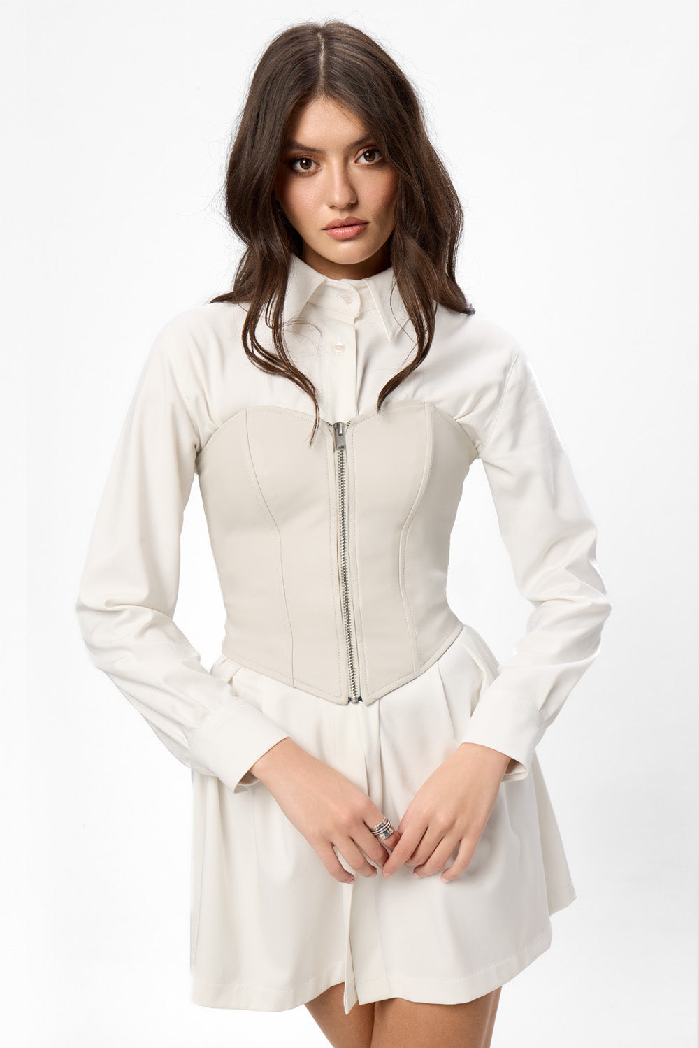 Maris Off-White Dress with leather corset