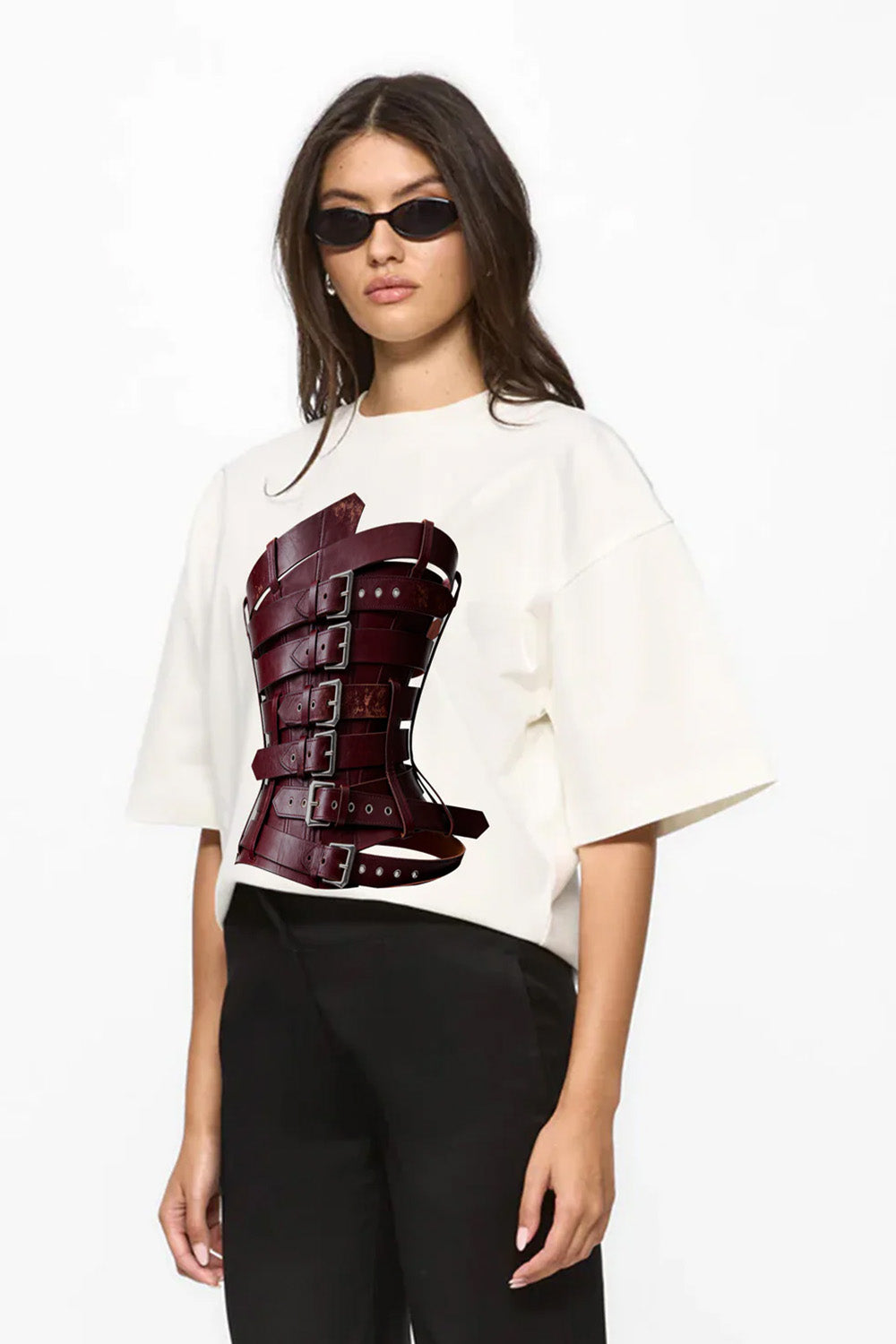 Burgundy printed off-white T-Shirt