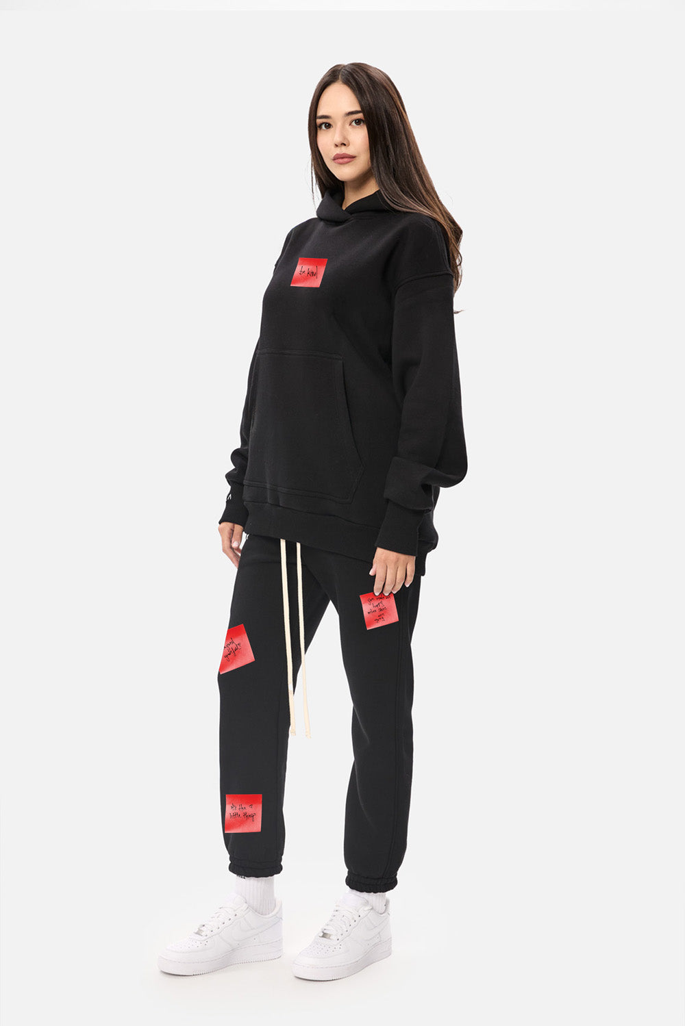 Heart Post Black fleece Printed  Pants