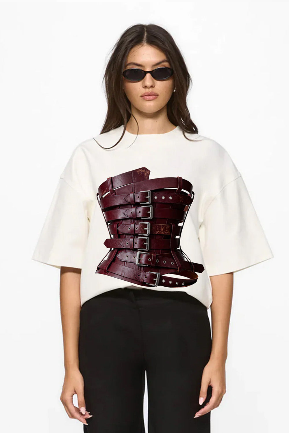 Burgundy printed off-white T-Shirt