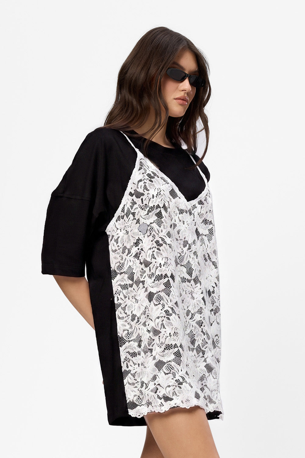 Negligee double-layered Lace Black Dress