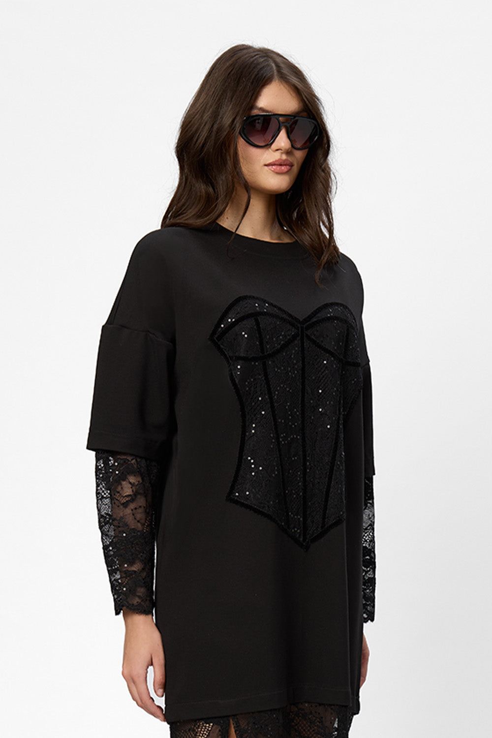 Venice black Dress with lace and rhinestones corset