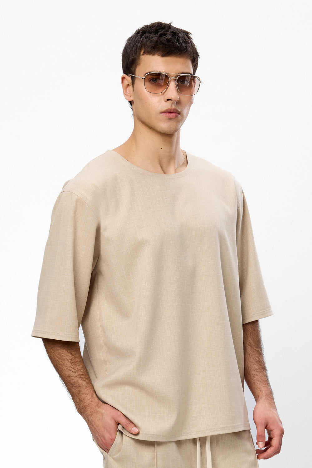 Thom beige melange cloth T-shirt
