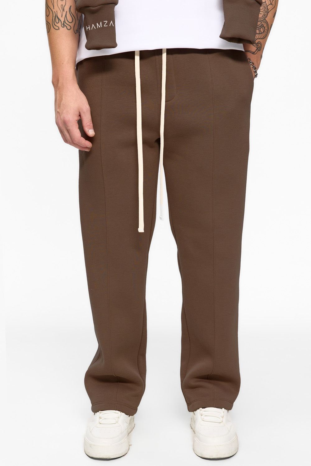247 fleece Beige sweatpants with decorative stitching