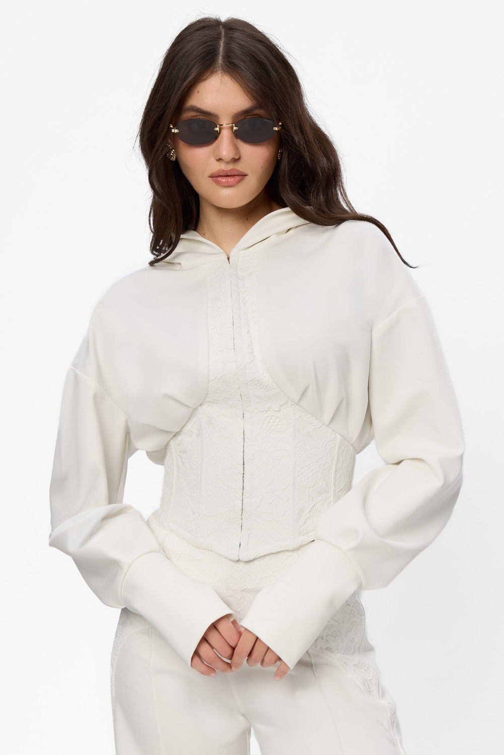 Karol black hoodie with a sheer lace corset