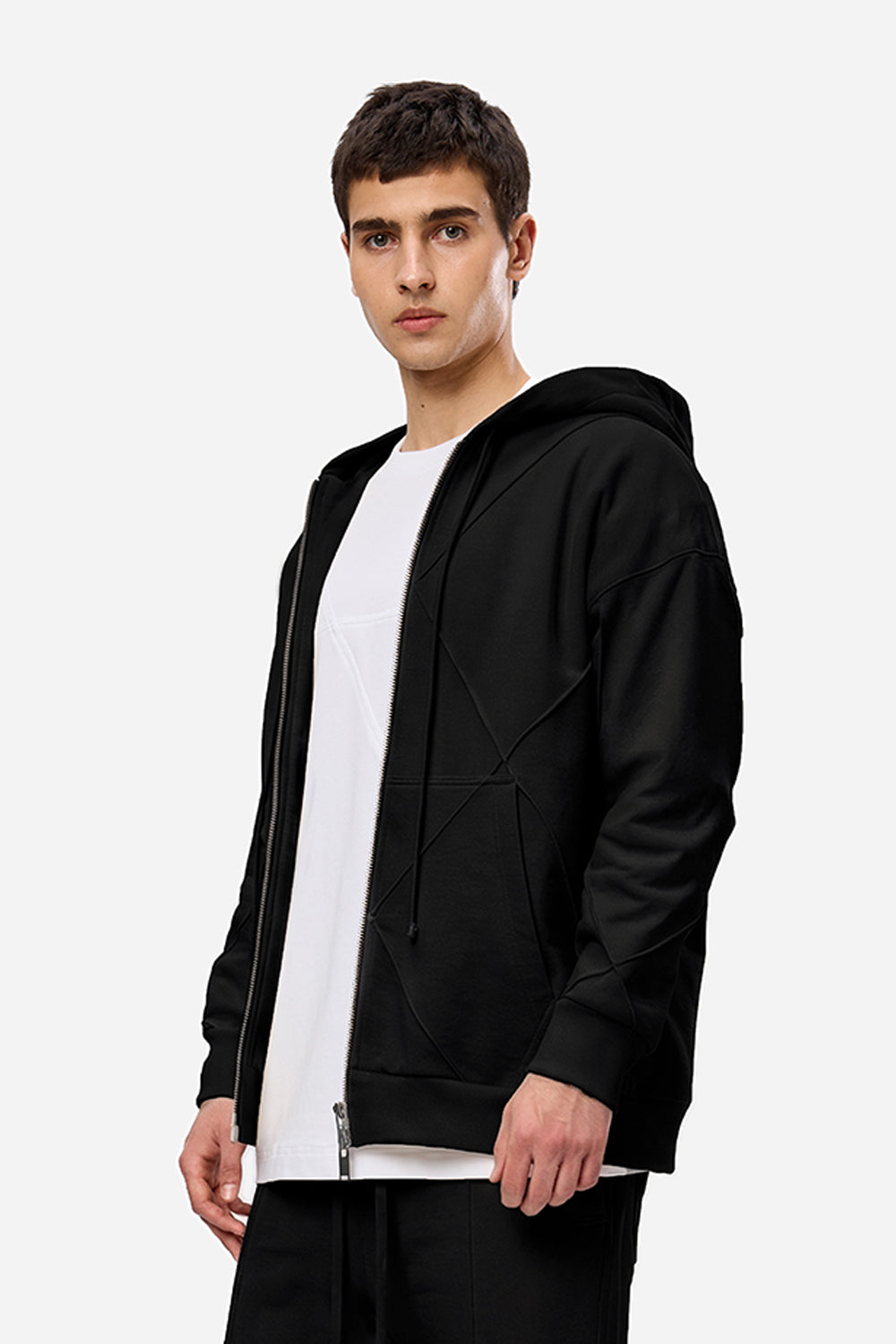 Czarna bluza z kapturem Crudo z niedokończonymi krawędziami