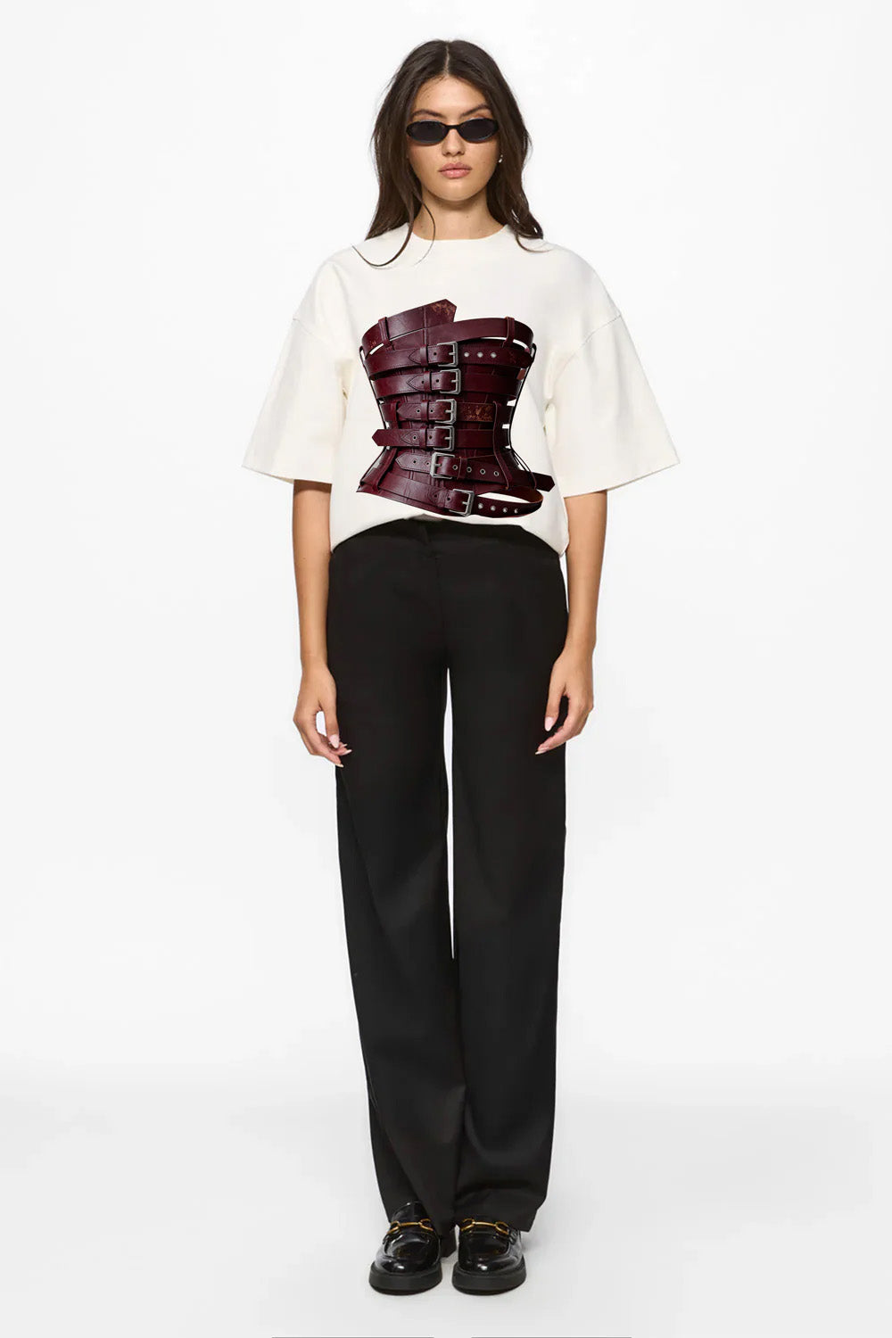 Burgundy printed off-white T-Shirt