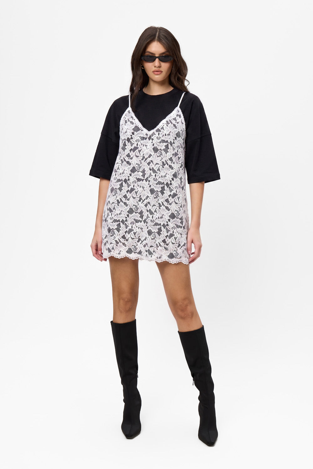 Negligee double-layered Lace Black Dress