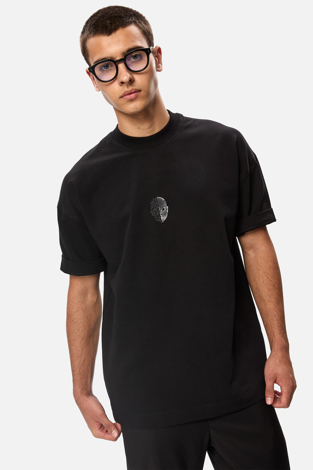 Tricou bărbați, negru, minimalist, cu print artistic „Karavagio”, din bumbac premium.