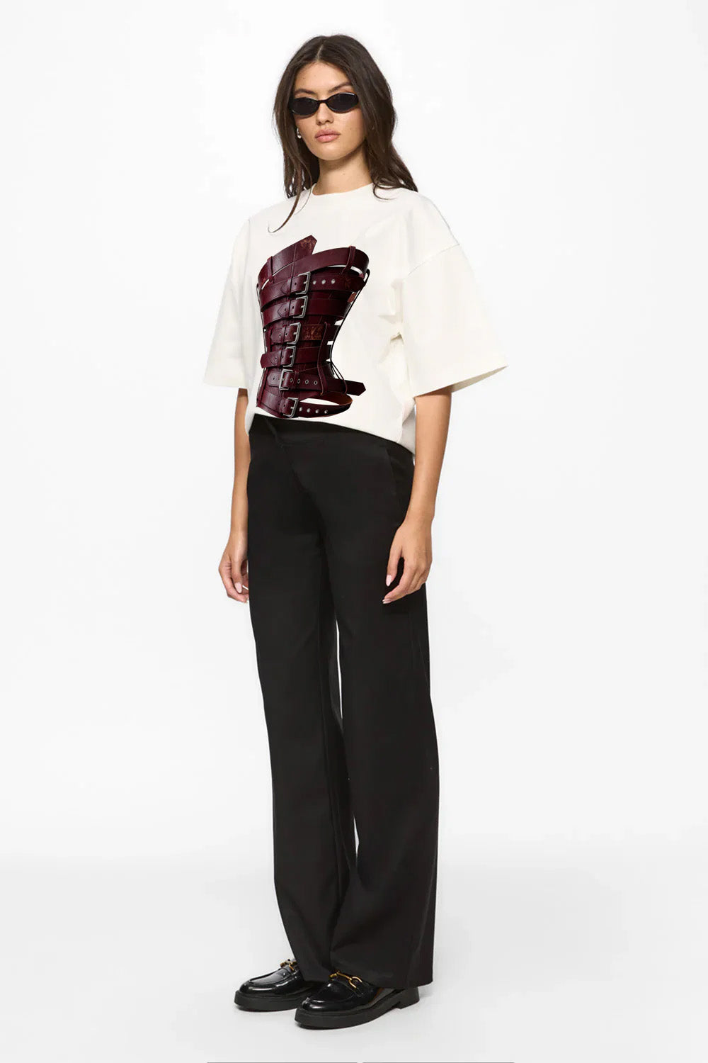 Burgundy printed off-white T-Shirt