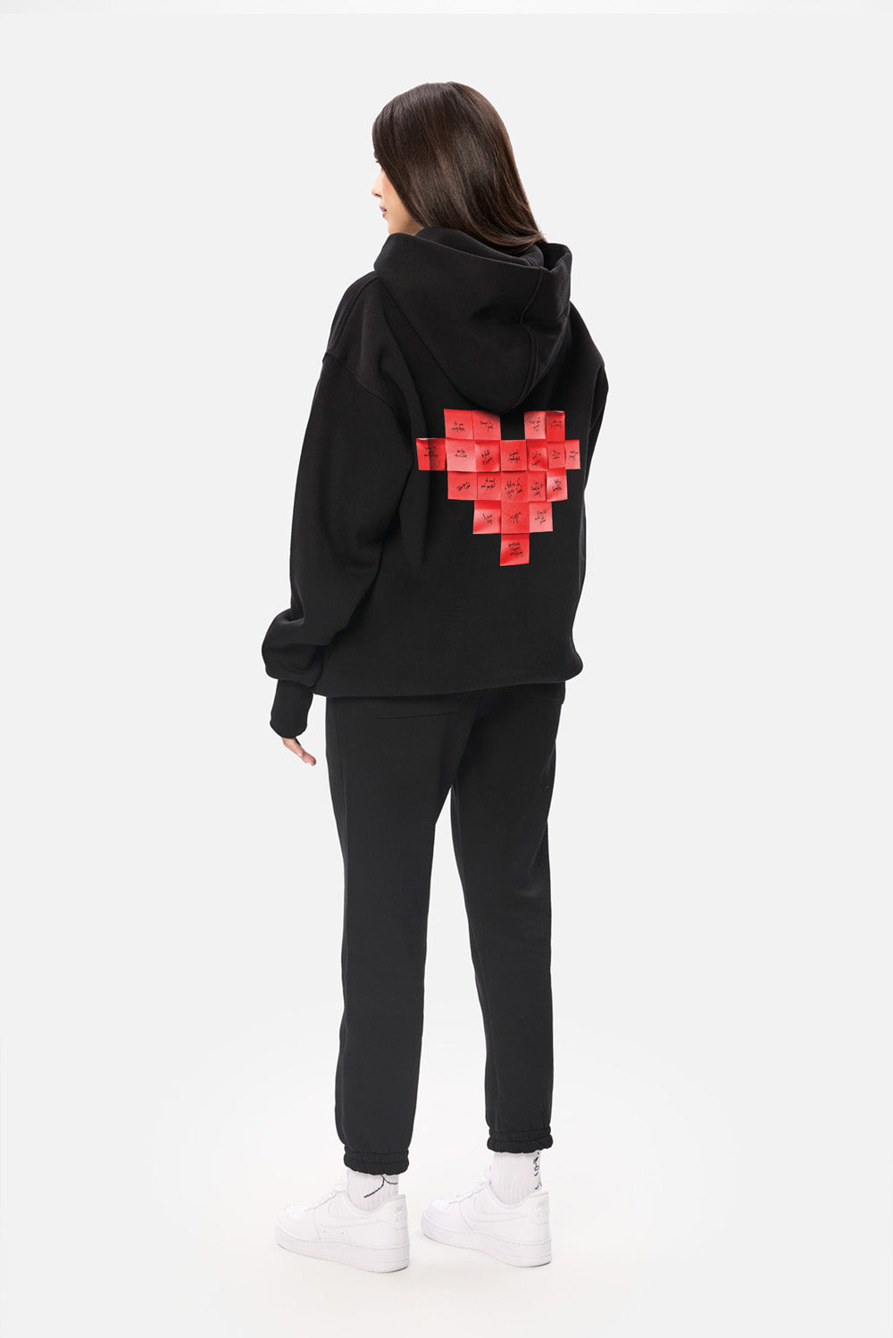 Heart Post Black fleece Printed  Pants