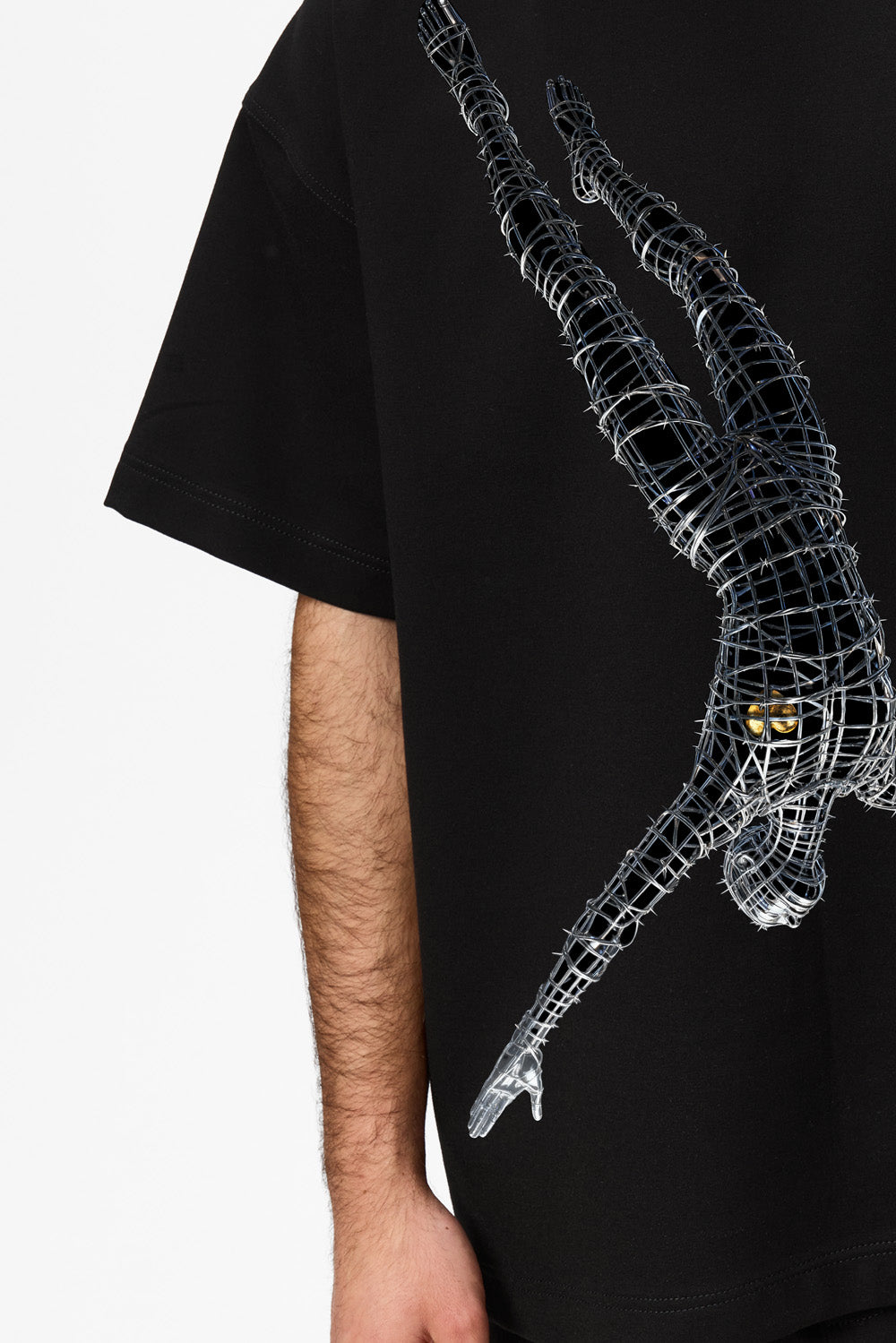 Gold Heart Printed Oversized Black T-Shirt